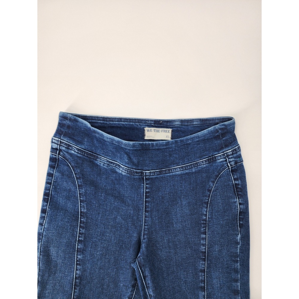 We The Free People Womens XS Blue Pull On Skinny Jeans Raw Hem Seamed Jeggings